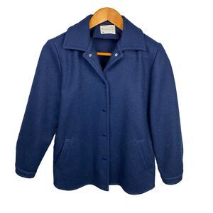 PENDLETON Car Jacket Vintage 100% Wool Coat Jacket Size Small Navy Blue Winter